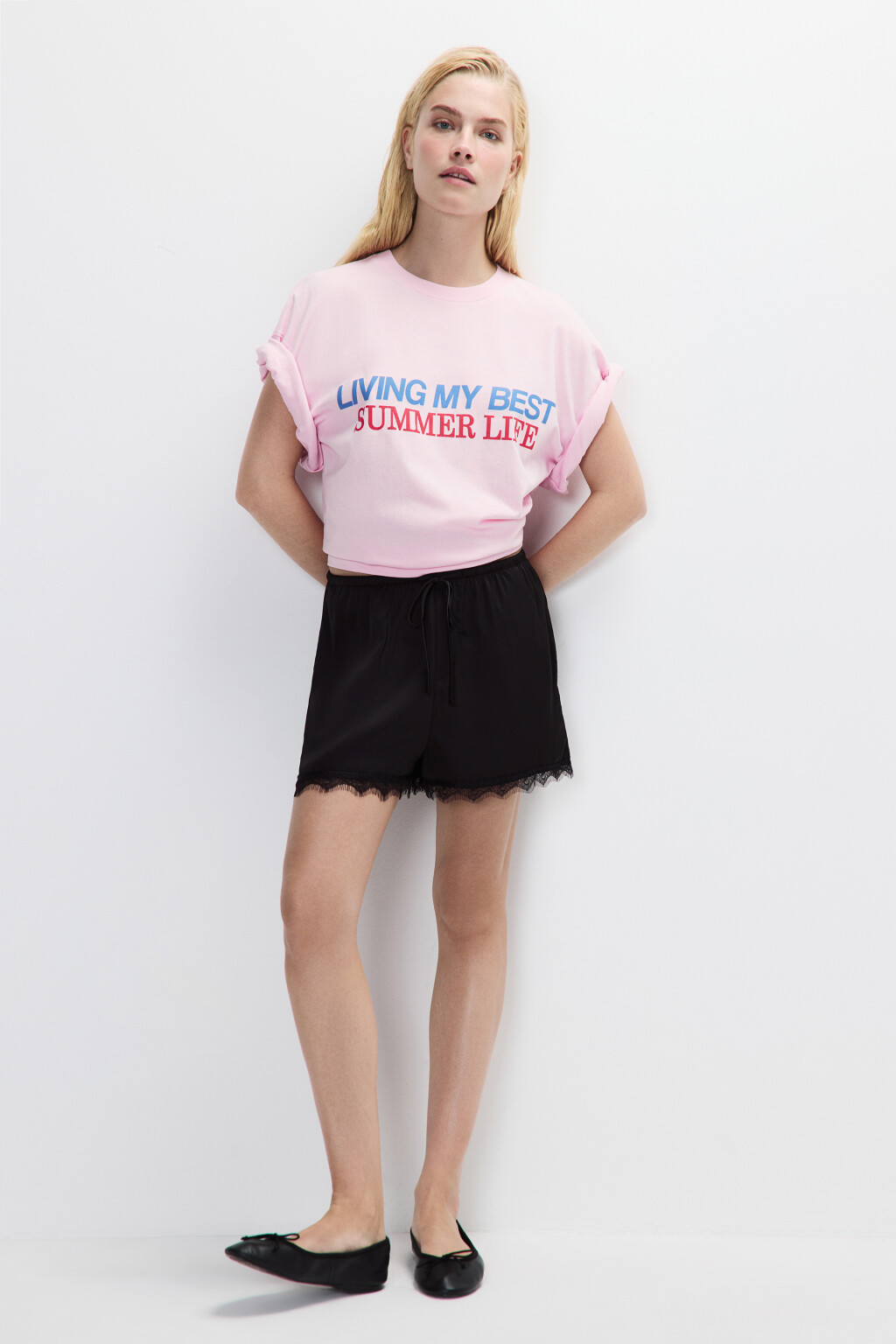 Футболка oversize с принтом-надписью - цвет розовый - 4