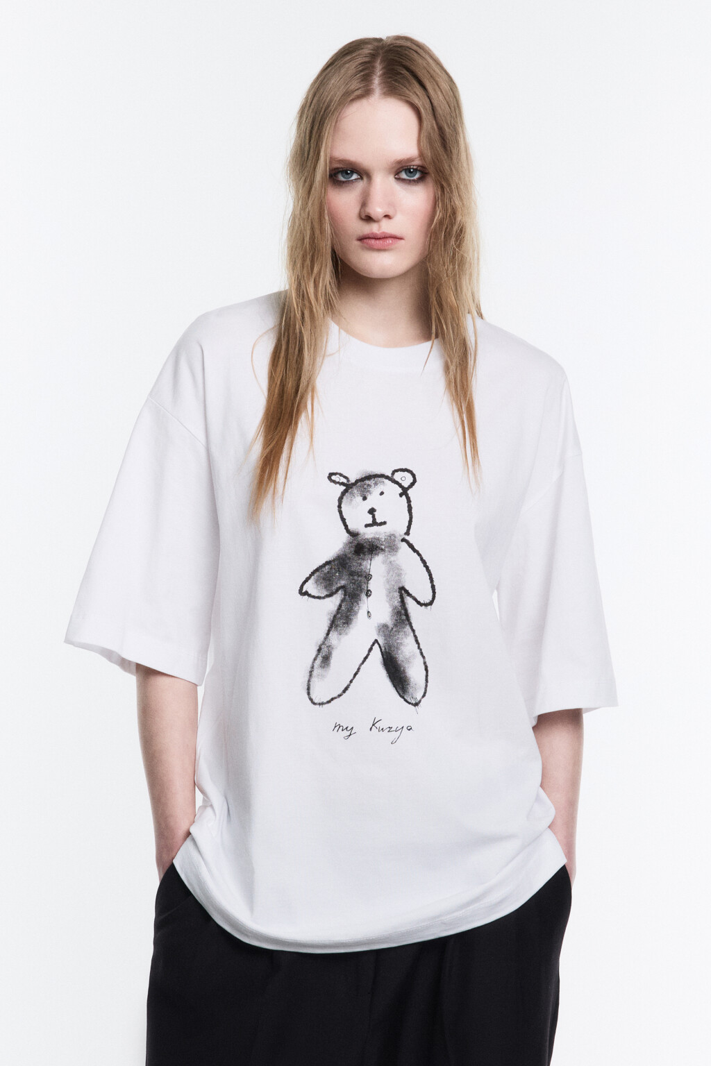 Футболка прямая хлопковая с принтом - цвет белый - 3