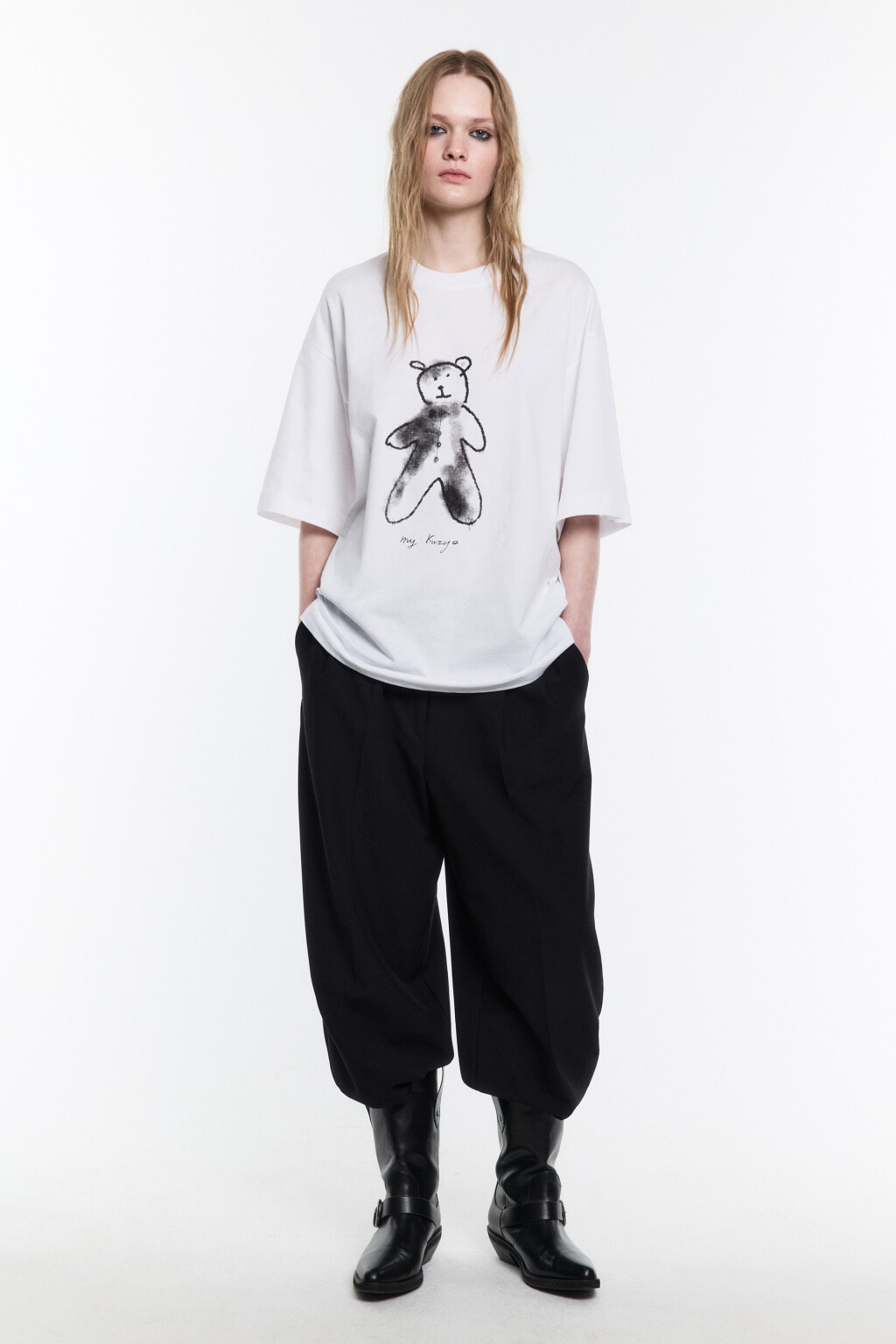 Футболка прямая хлопковая с принтом - цвет белый - 5