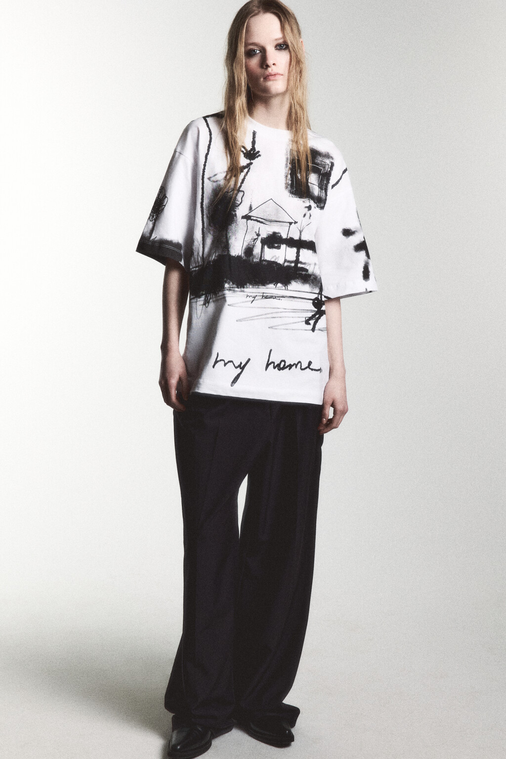 Футболка прямая хлопковая с принтом - цвет черный - 1