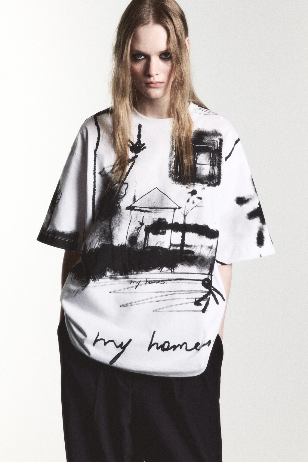 Футболка прямая хлопковая с принтом - цвет черный - 2