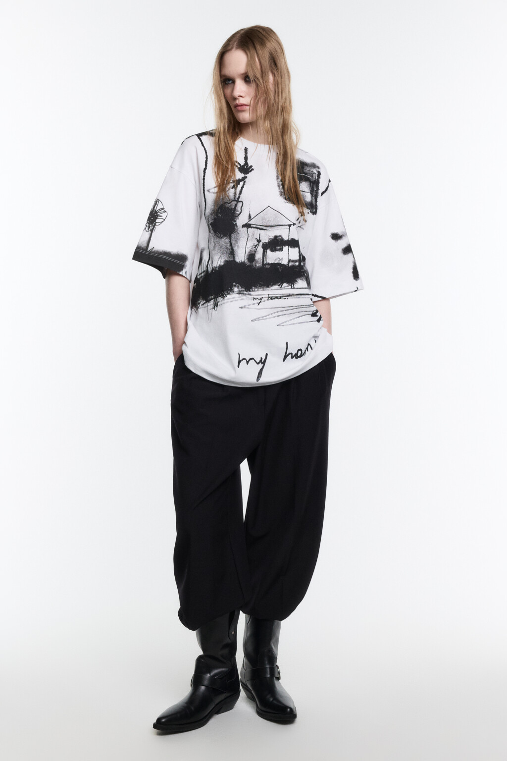 Футболка прямая хлопковая с принтом - цвет черный - 5