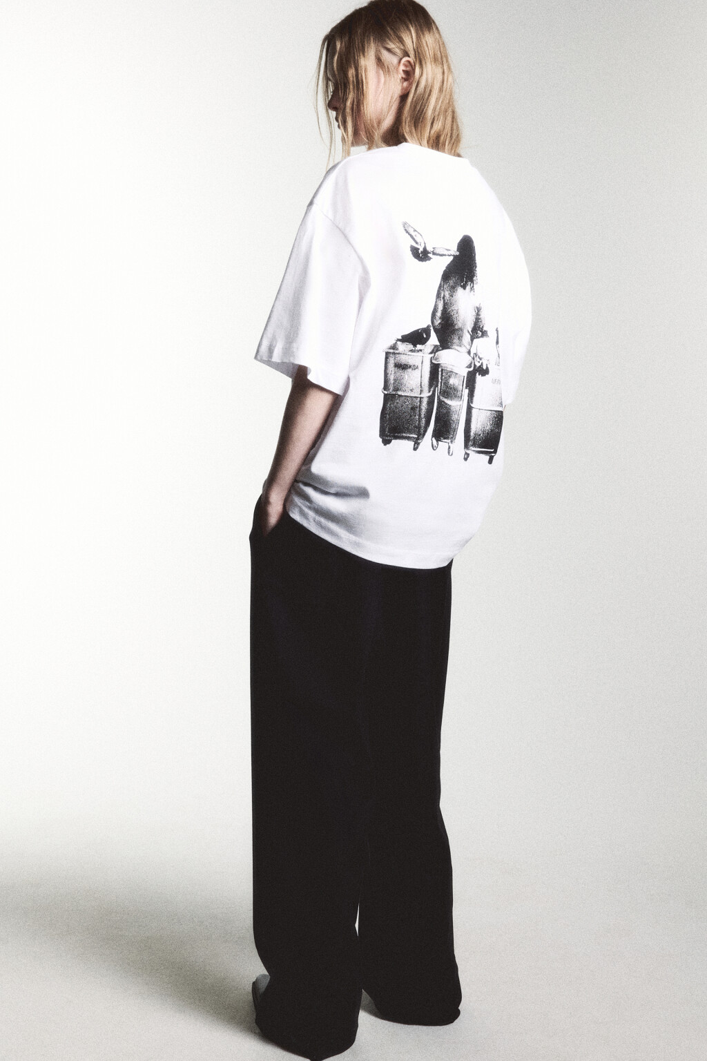 Футболка прямая хлопковая с принтом - цвет белый - 1