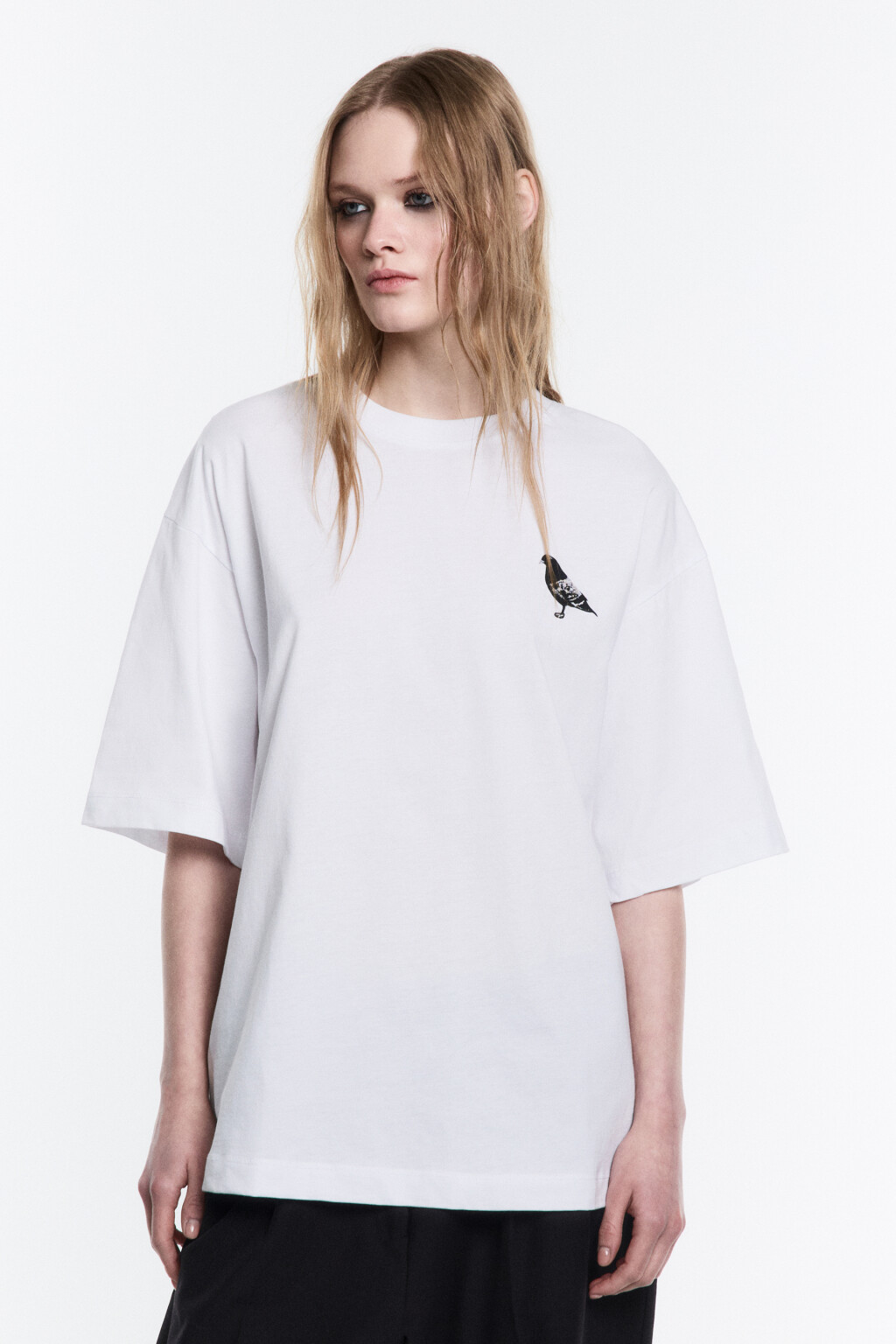 Футболка прямая хлопковая с принтом - цвет белый - 3