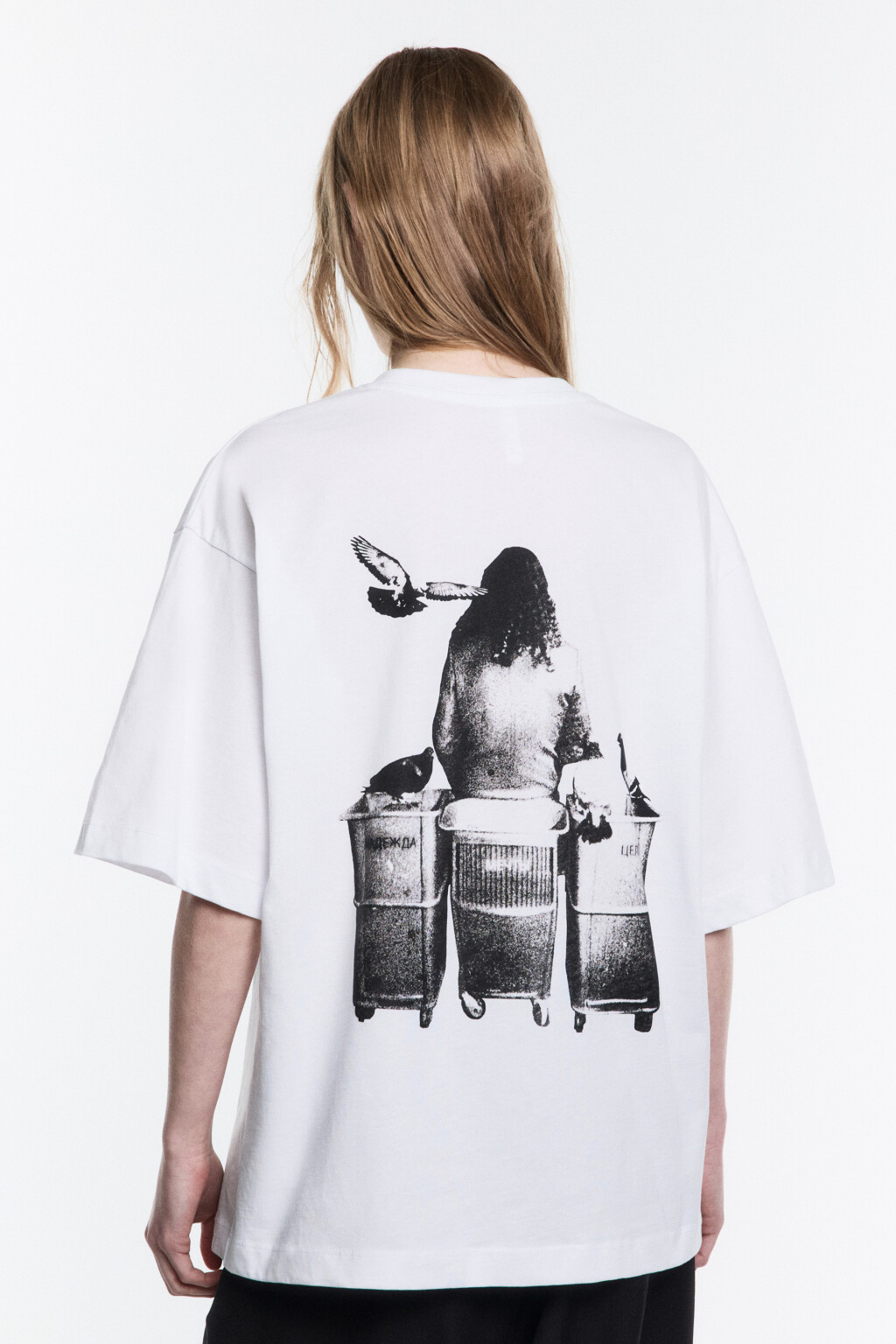 Футболка прямая хлопковая с принтом - цвет белый - 4