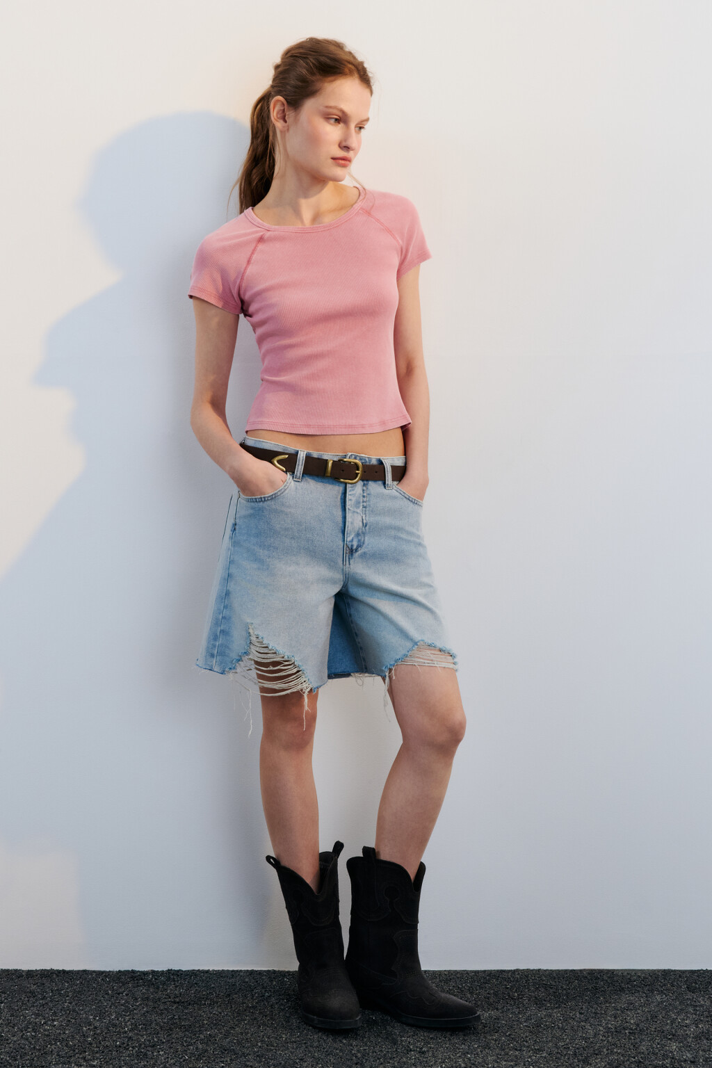 Футболка-топ в рубчик с вареным эффектом - цвет оранжевый - 5