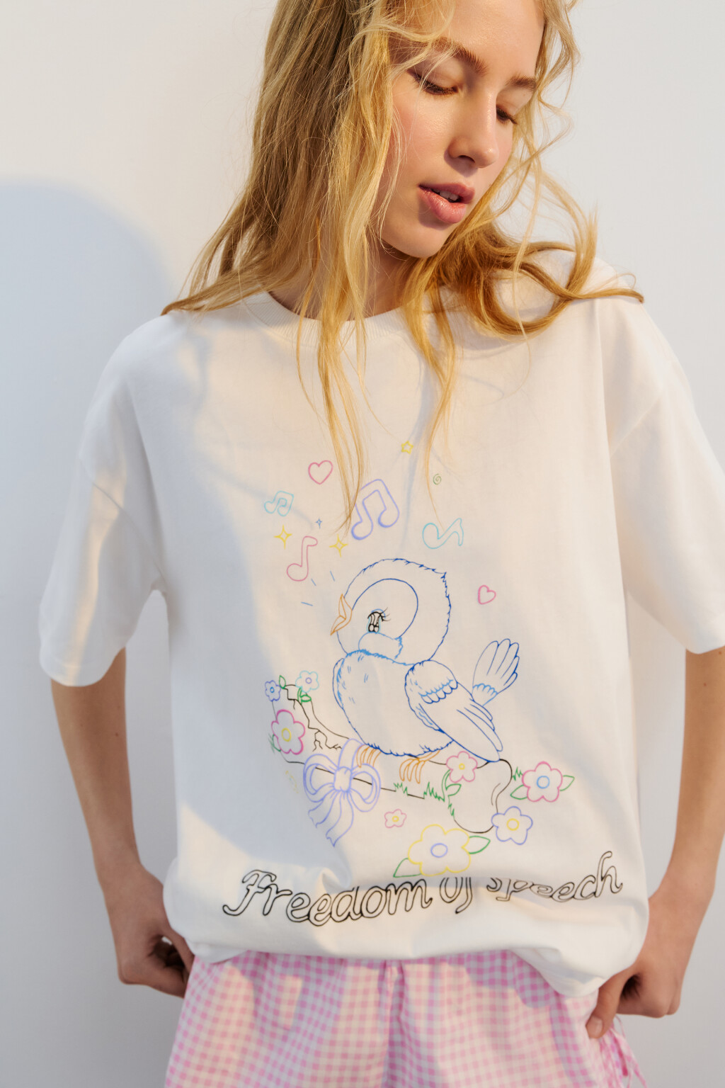 Футболка хлопковая с принтом - цвет белый - 2