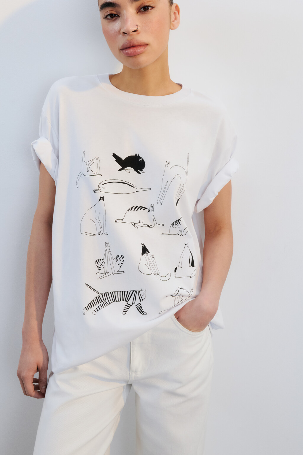 Футболка хлопковая с принтом - цвет белый - 1