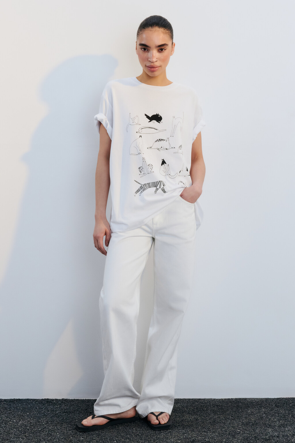 Футболка хлопковая с принтом - цвет белый - 4