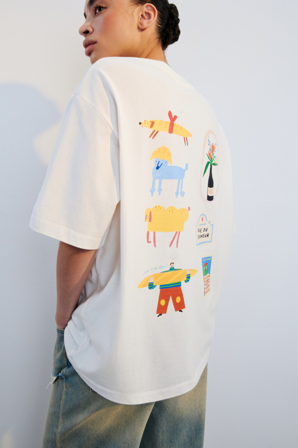 Футболка хлопковая с принтом - цвет бежевый - 1