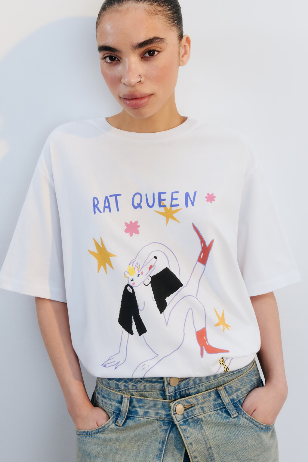 Футболка хлопковая с принтом - цвет белый - 1