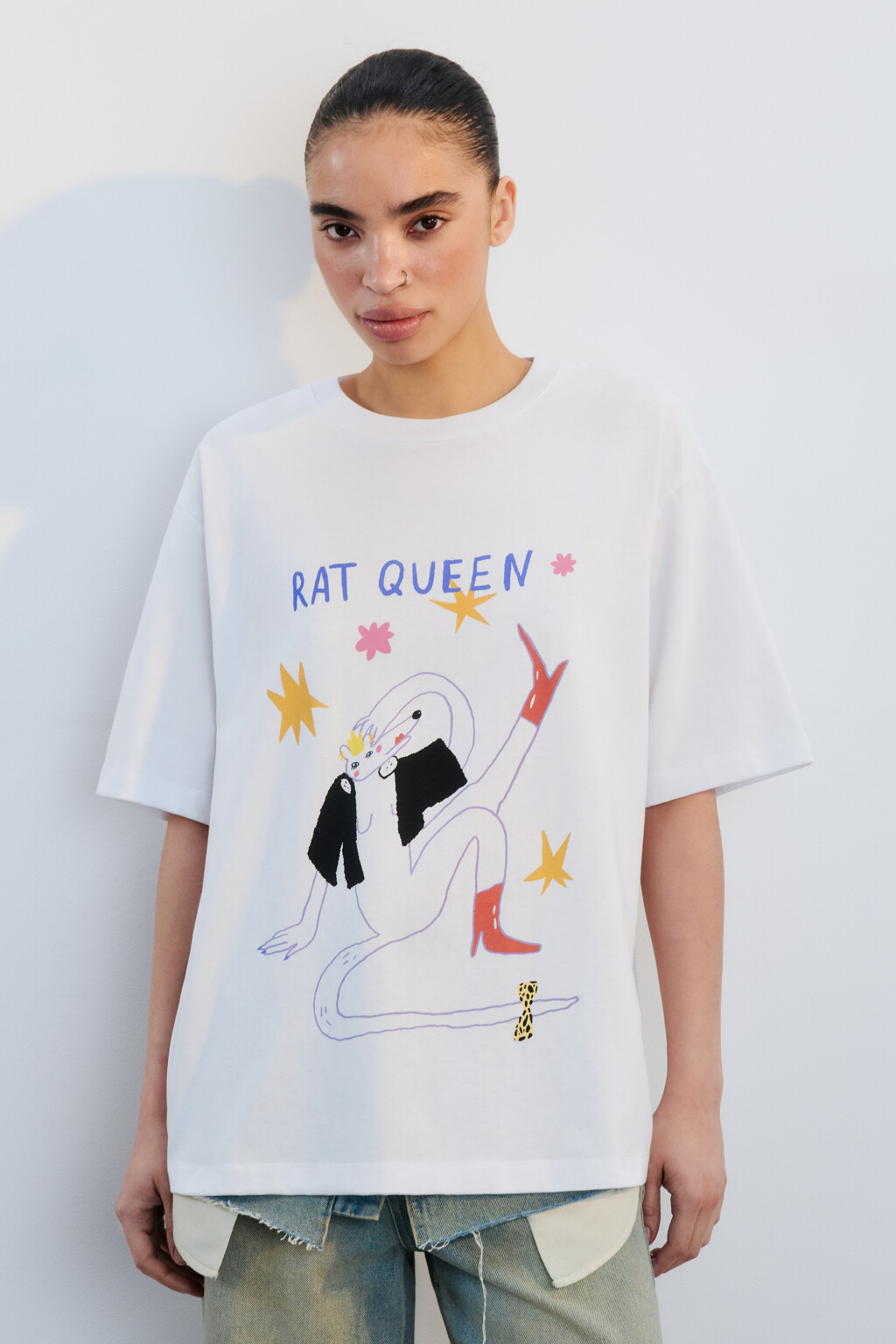 Футболка хлопковая с принтом - цвет белый - 3