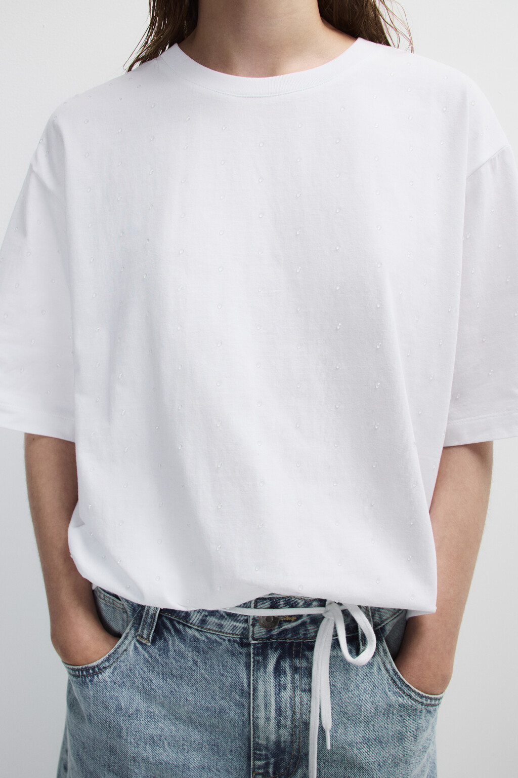 Футболка хлопковая с прозрачными каплями - цвет белый - 1