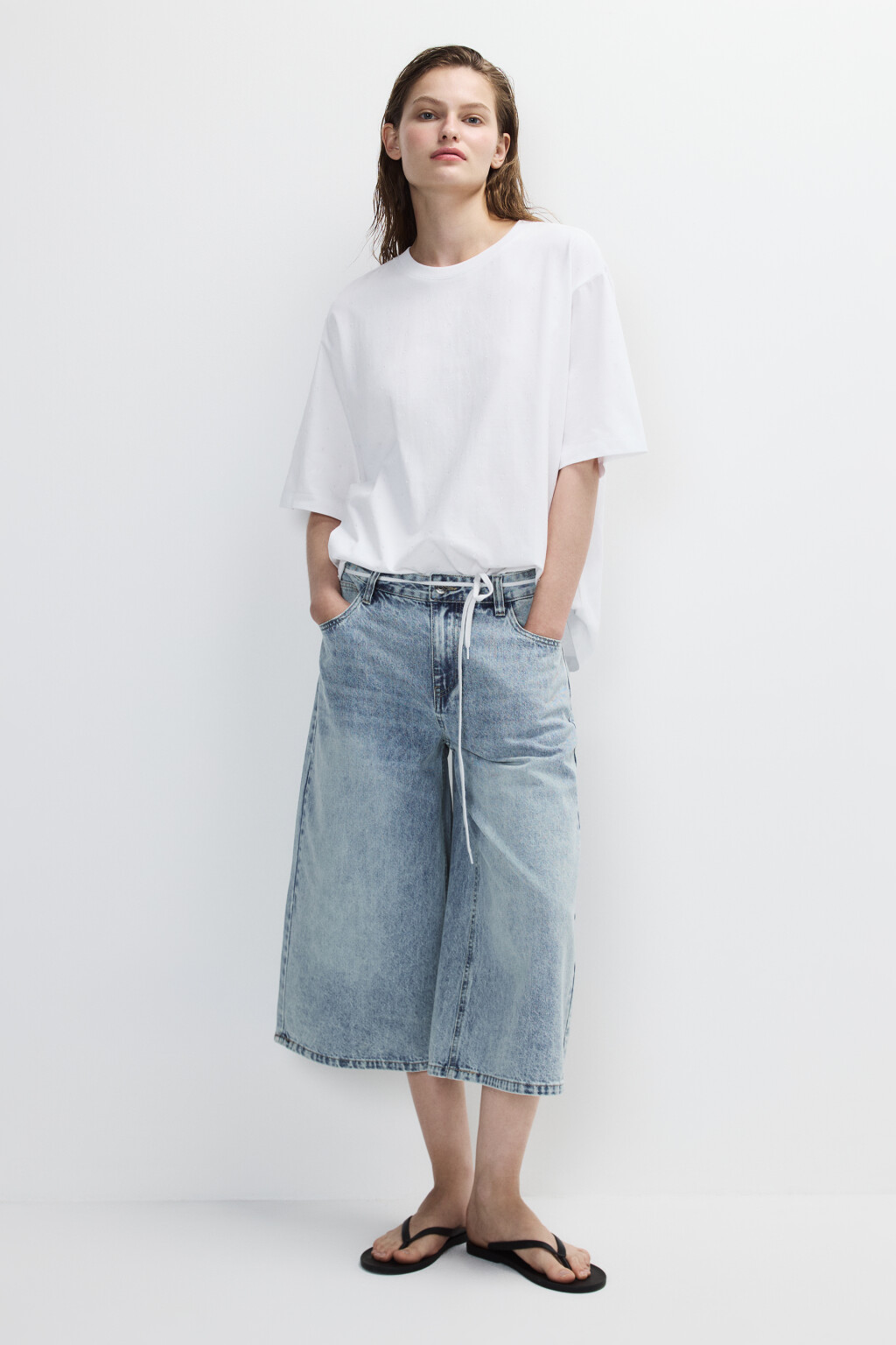 Футболка хлопковая с прозрачными каплями - цвет белый - 4