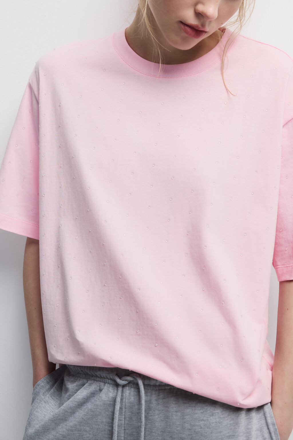 Футболка хлопковая с прозрачными каплями - цвет розовый - 1