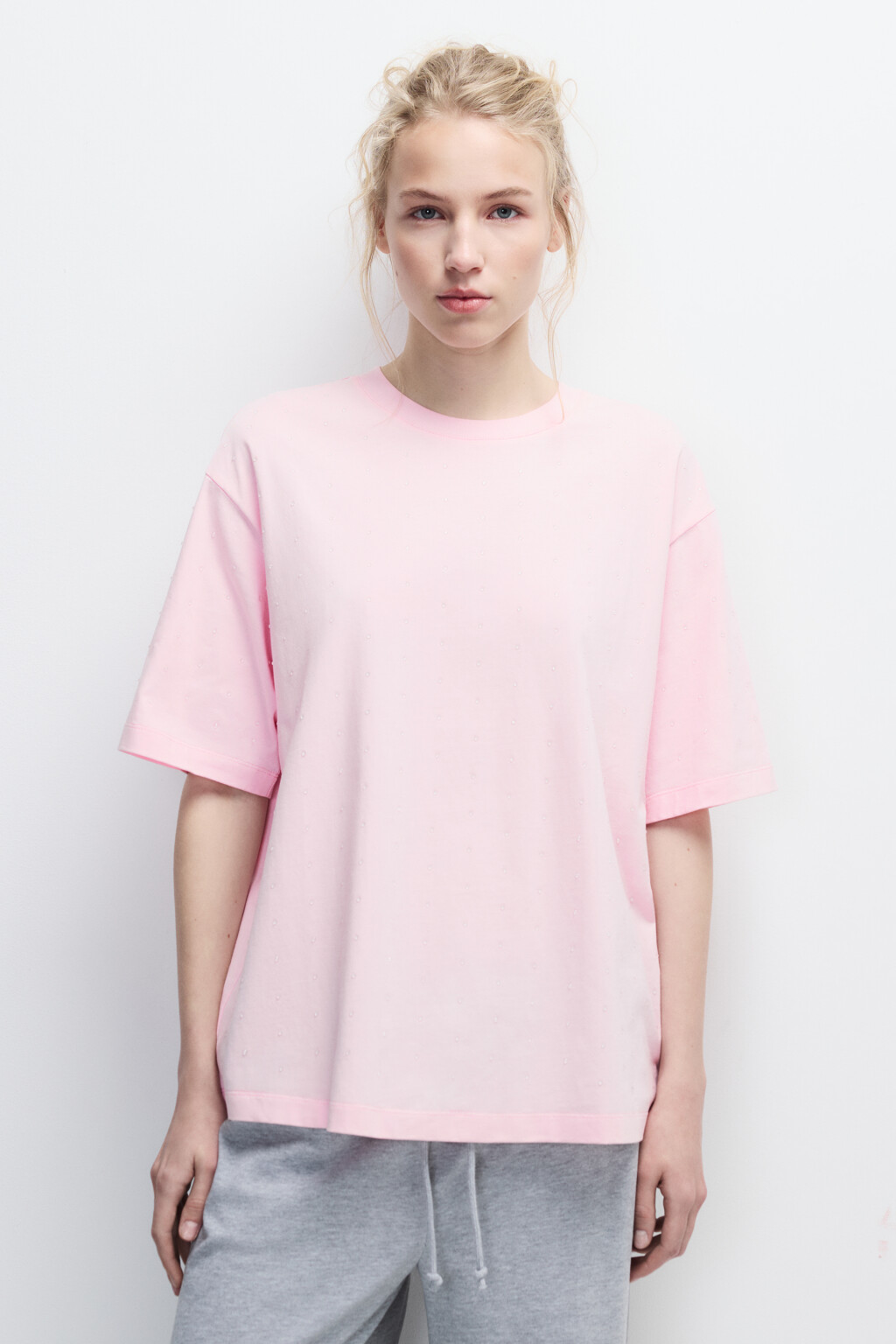 Футболка хлопковая с прозрачными каплями - цвет розовый - 2