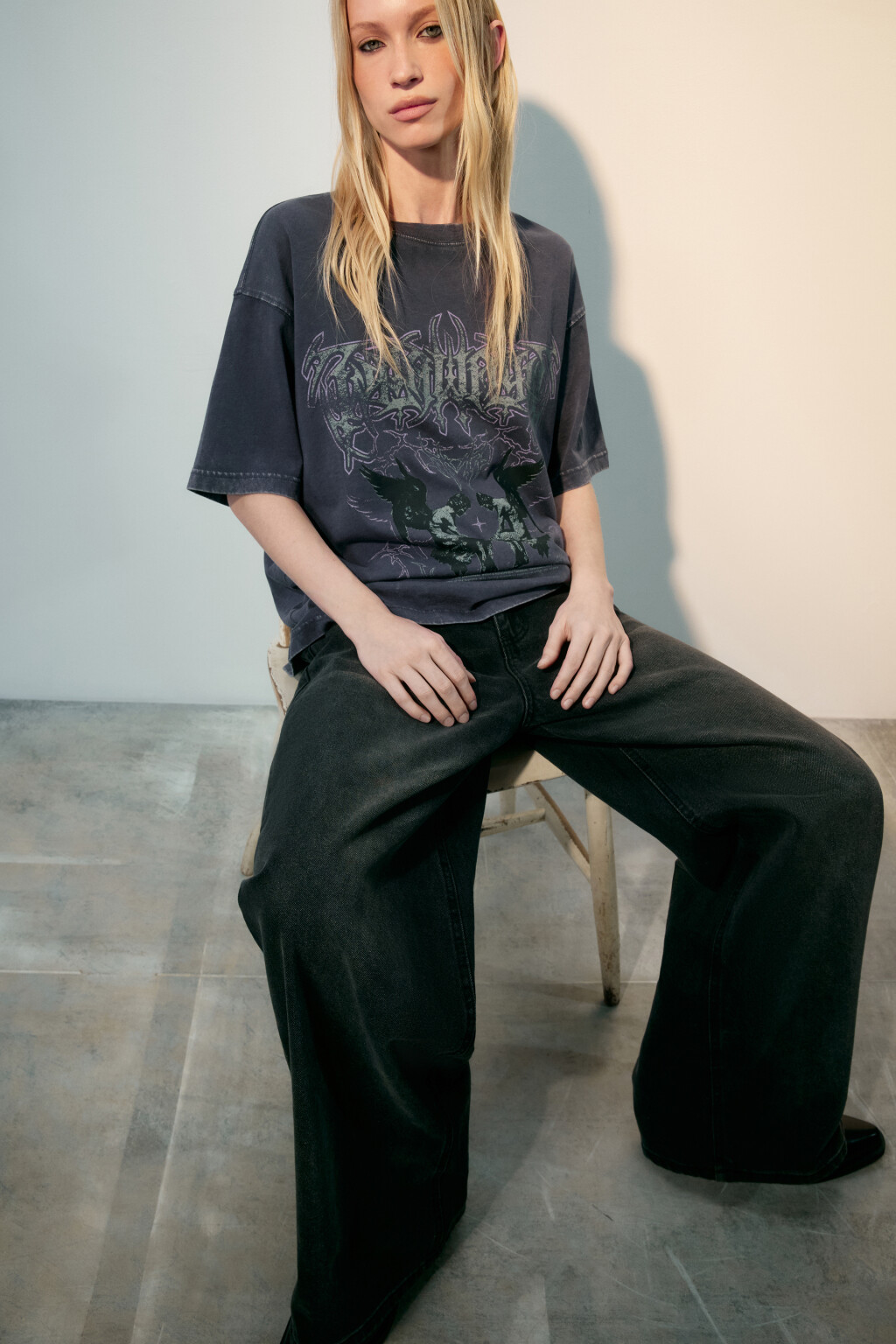 Футболка с вареным эффектом и принтом - цвет синий - 1