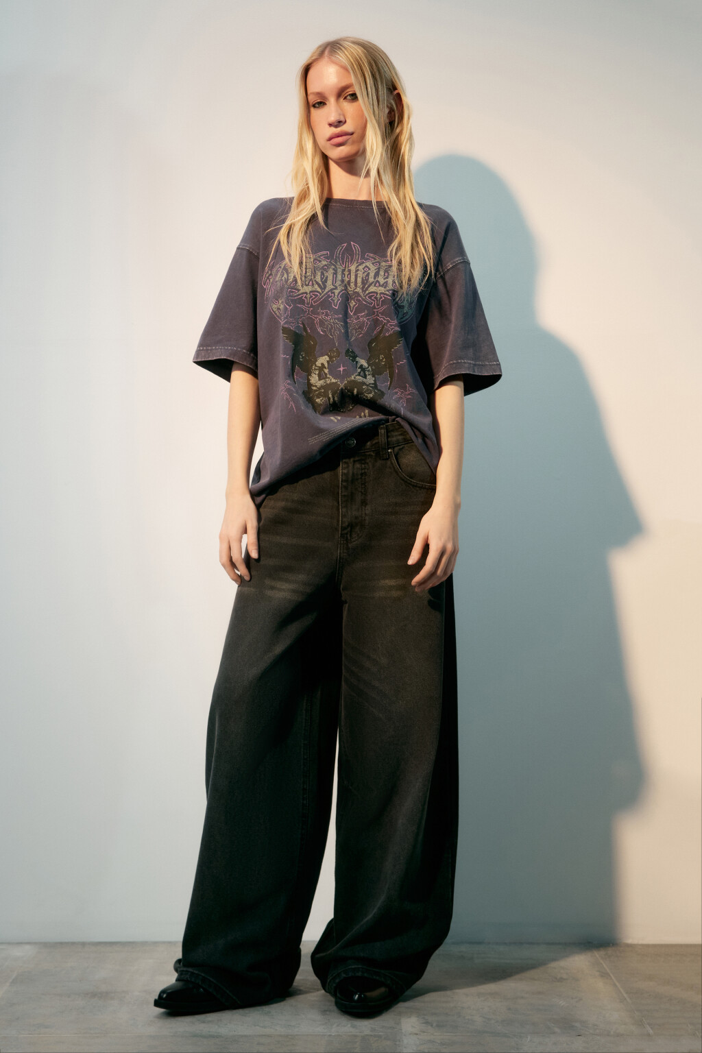 Футболка с вареным эффектом и принтом - цвет синий - 4