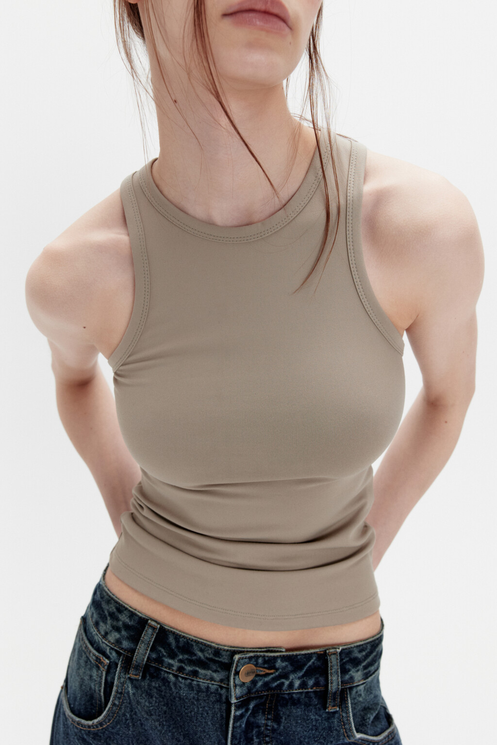 Майка гладкая облегающая на широких бретелях - цвет зеленый - 1