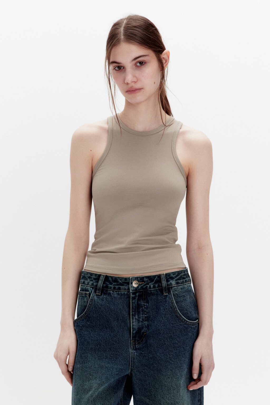 Майка гладкая облегающая на широких бретелях - цвет зеленый - 3