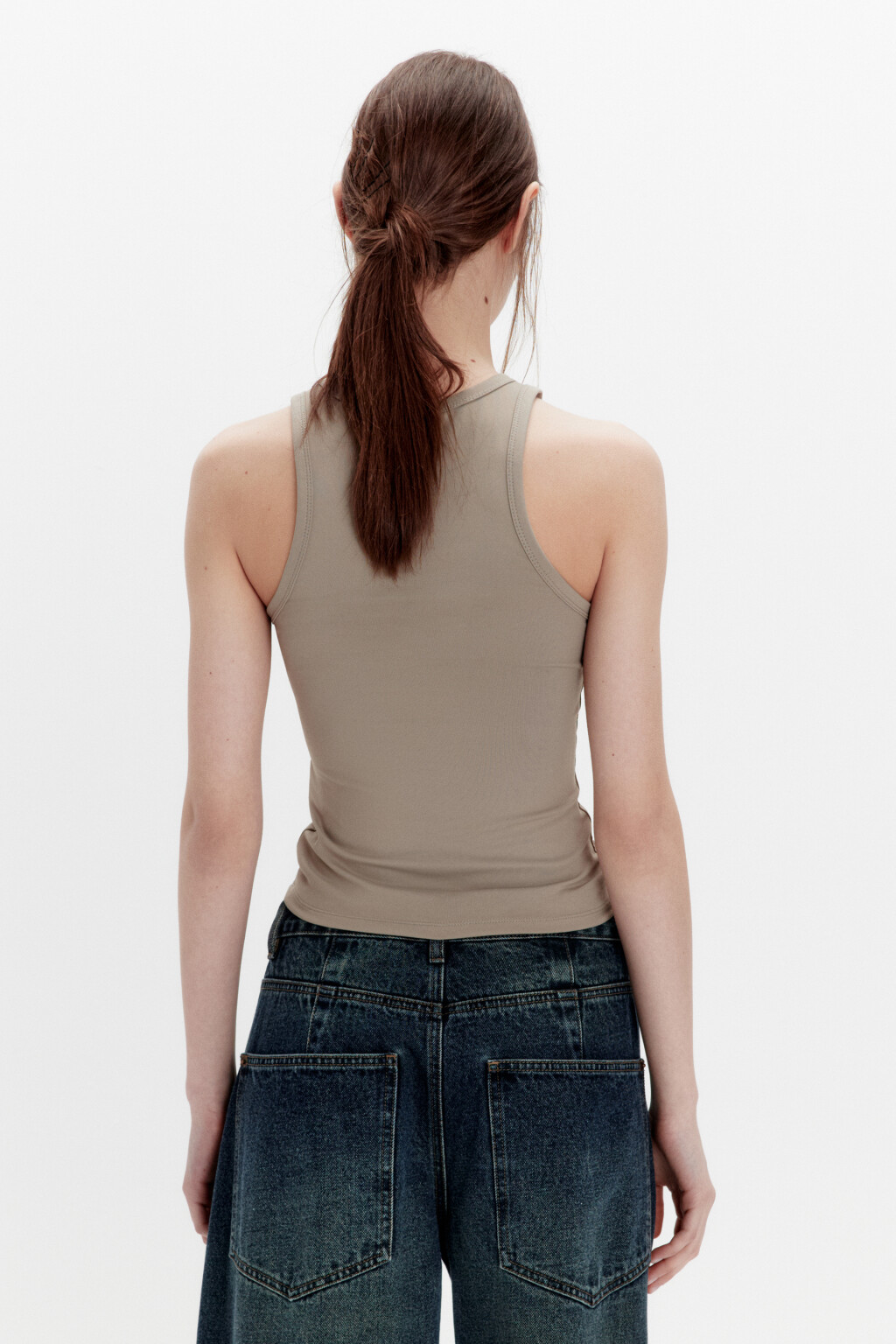 Майка гладкая облегающая на широких бретелях - цвет зеленый - 4