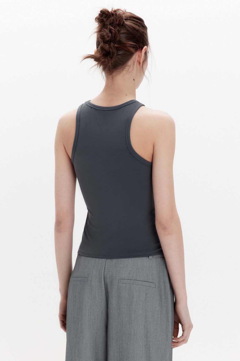 Майка гладкая облегающая на широких бретелях - цвет серый - 4