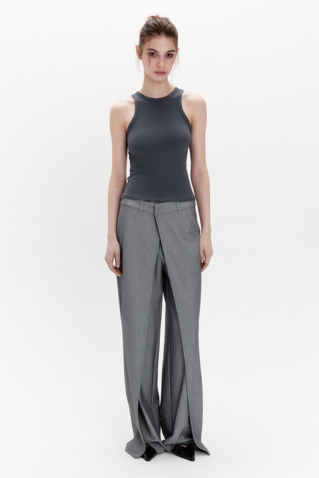 Майка гладкая облегающая на широких бретелях - цвет серый - 5