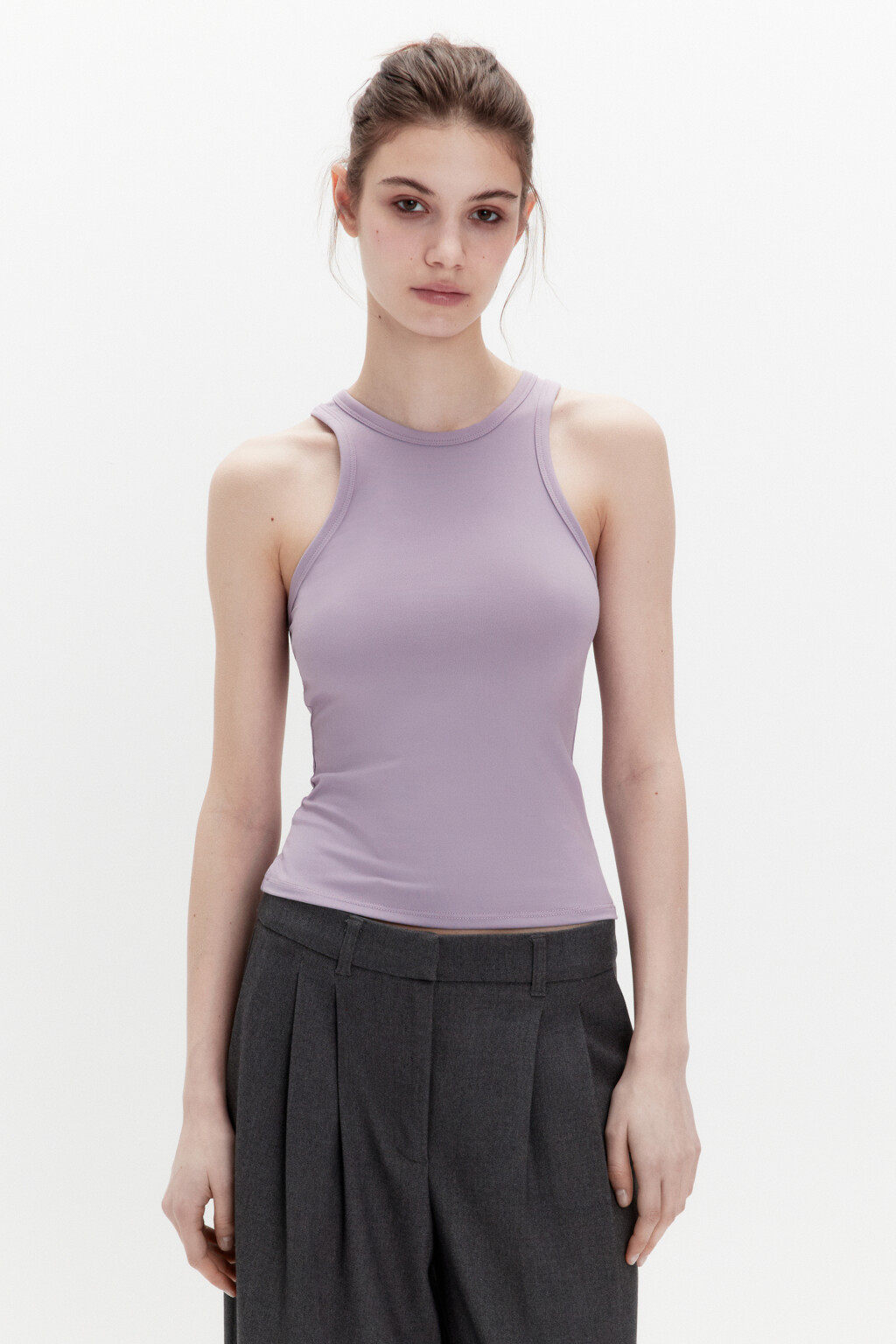 Майка гладкая облегающая на широких бретелях - цвет сиреневый - 2