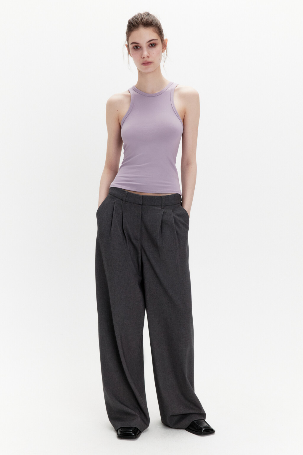 Майка гладкая облегающая на широких бретелях - цвет сиреневый - 4