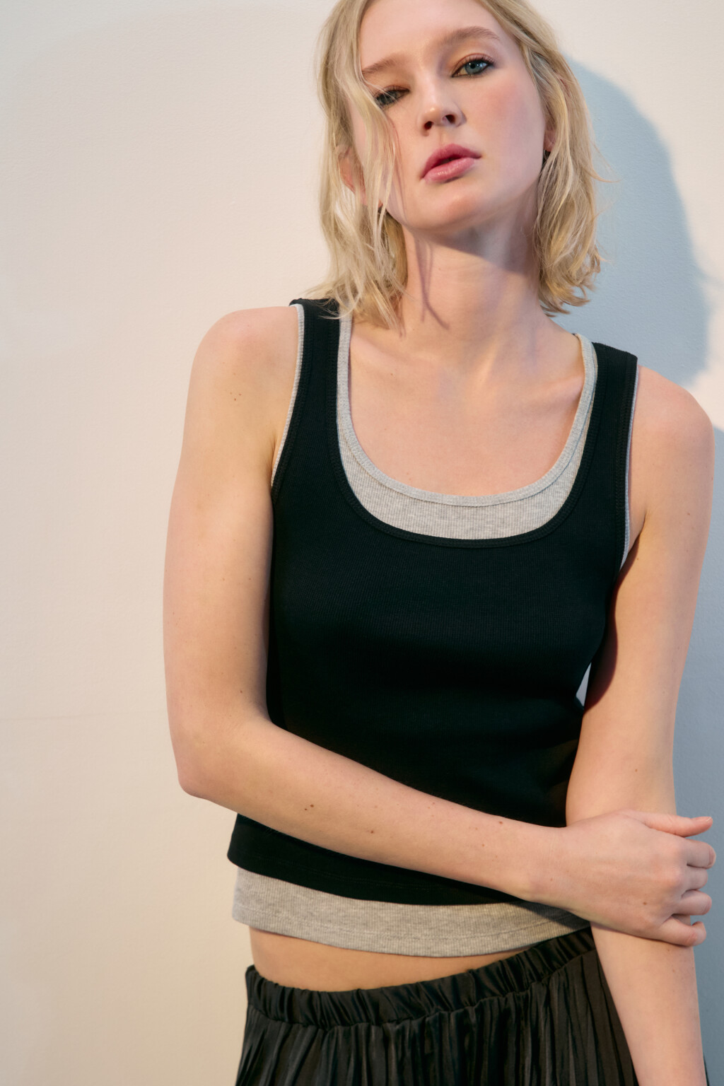 Майка в рубчик двуслойная - цвет черный - 1