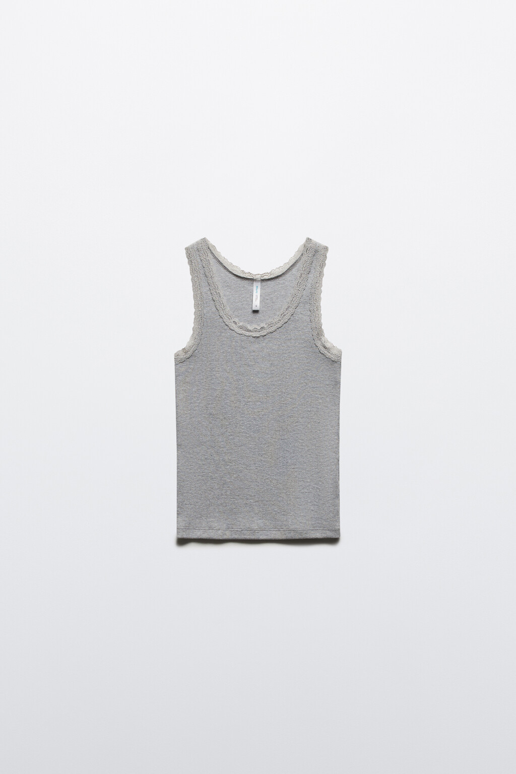 Майка в рубчик с кружевом - цвет серый - 7