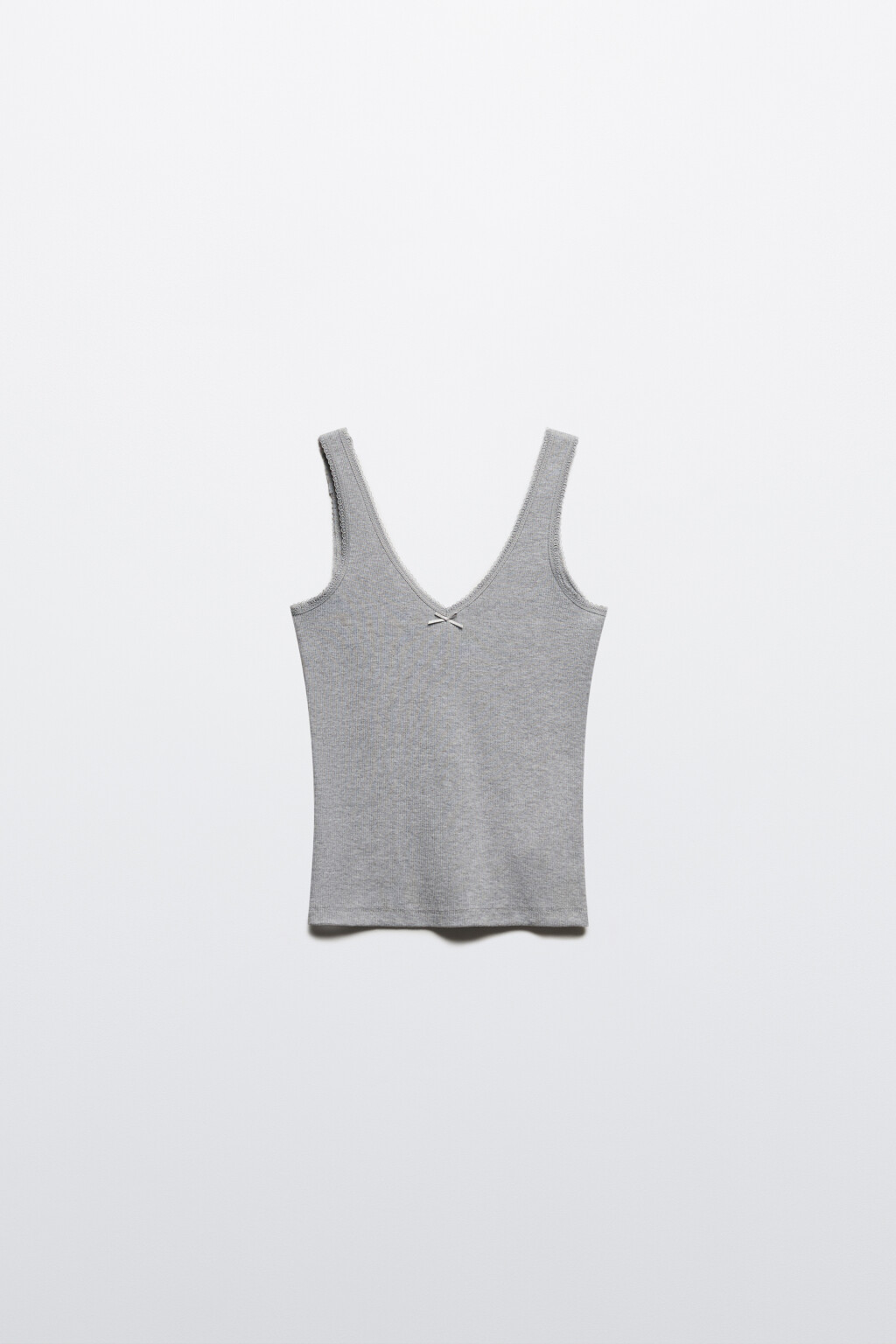 Майка в рубчик с кружевом и бантиком - цвет серый - 7