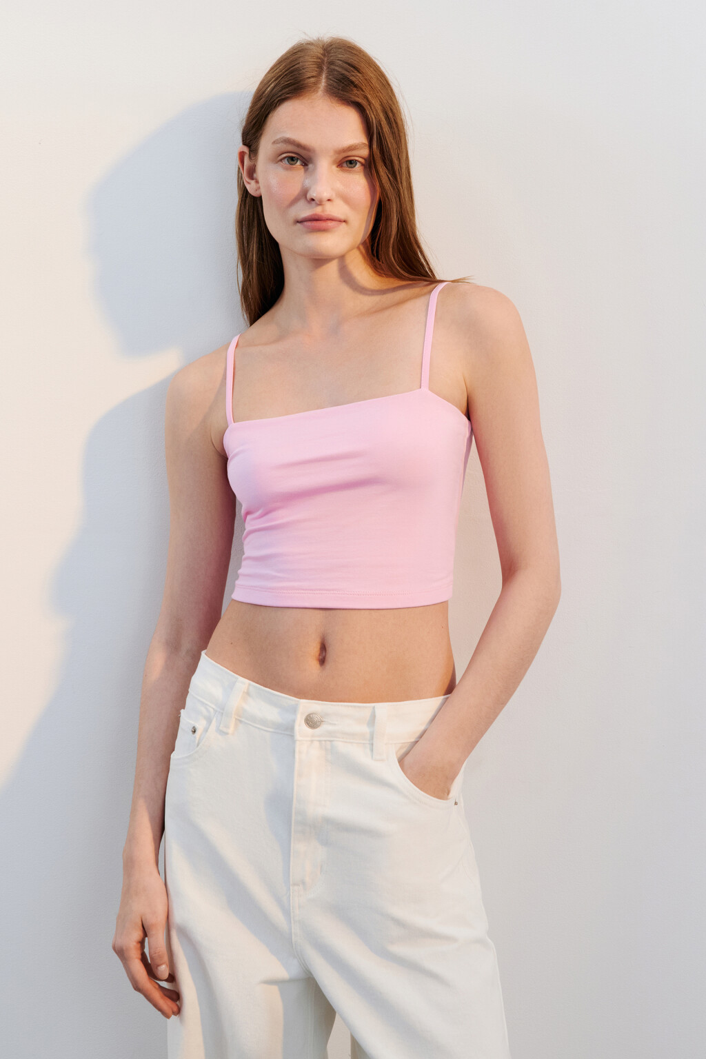 Топ-бандо на тонких бретельках - цвет розовый - 2