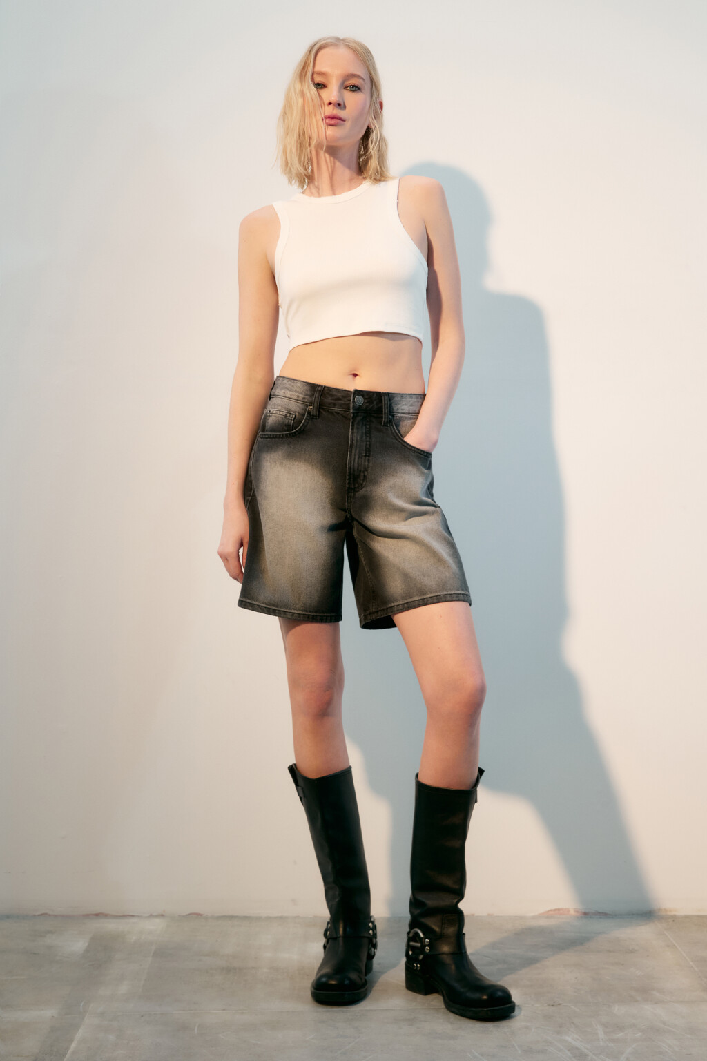 Топ-майка хлопковый в рубчик - цвет белый - 5