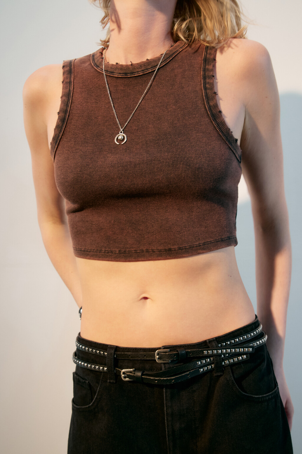 Топ-майка хлопковый в рубчик - цвет бежевый - 1