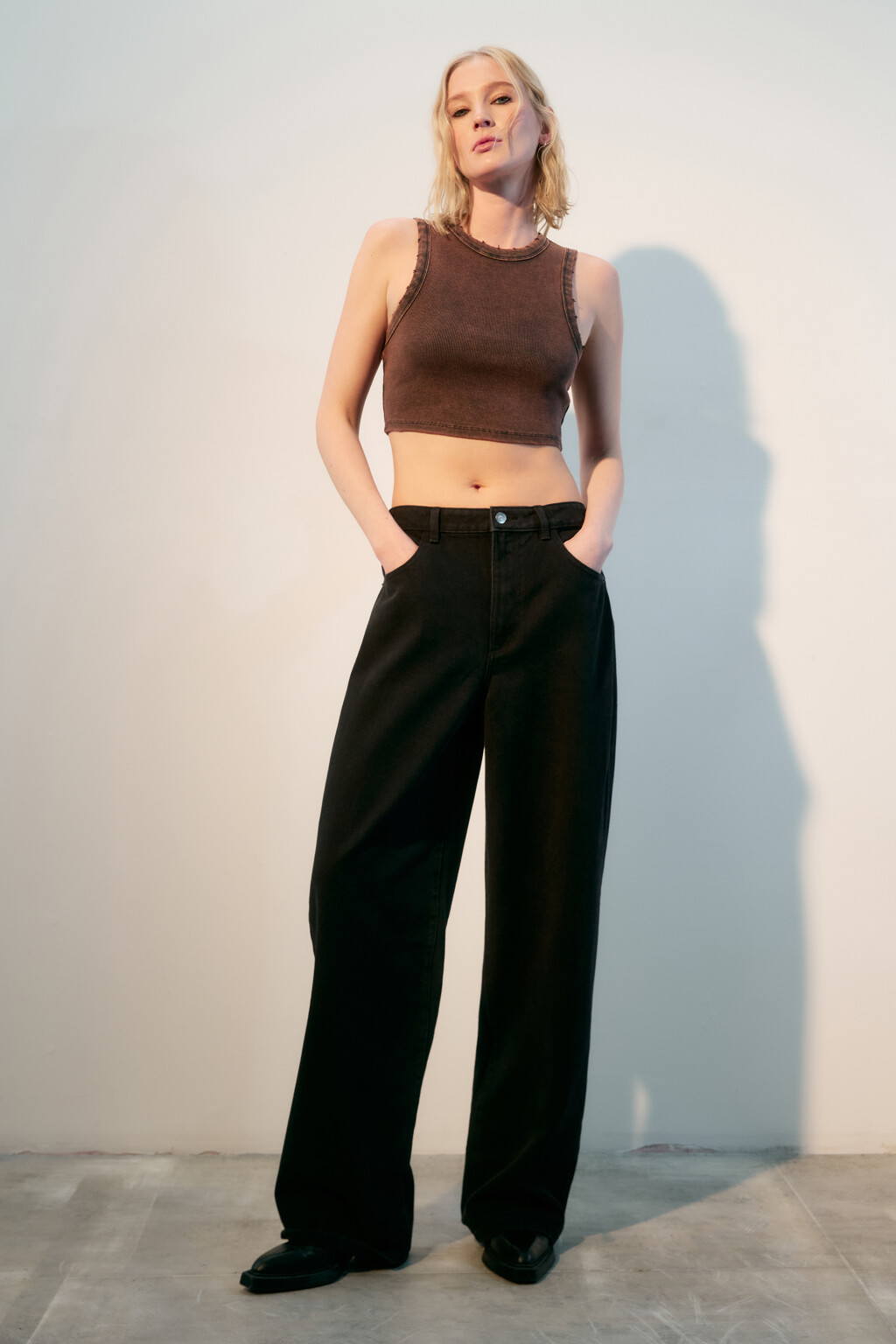 Топ-майка хлопковый в рубчик - цвет бежевый - 5