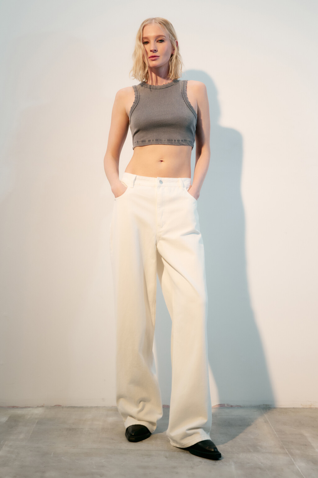 Топ-майка хлопковый в рубчик - цвет серый - 4