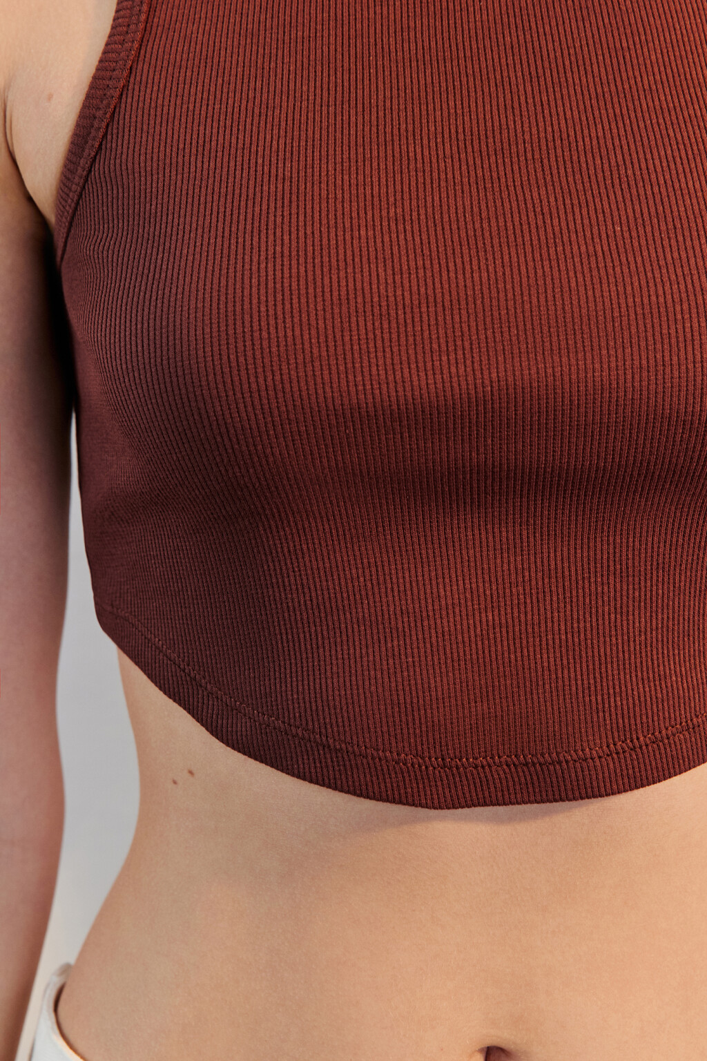 Майка-топ хлопковая в рубчик - цвет коричневый - 6