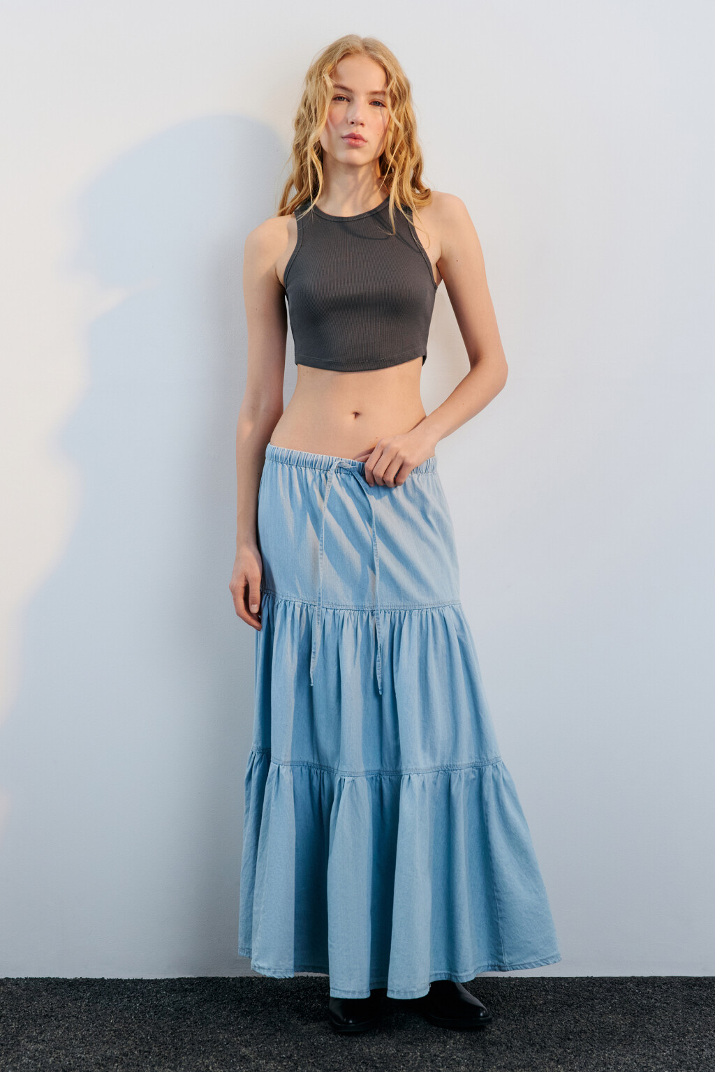 Майка-топ хлопковая в рубчик - цвет серый - 4