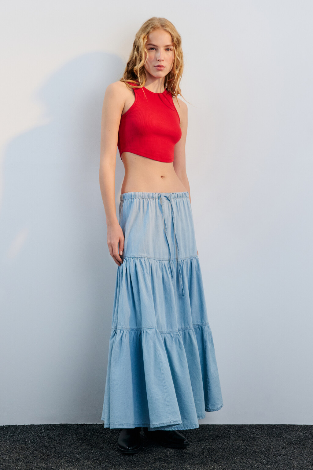 Майка-топ хлопковая в рубчик - цвет красный - 5