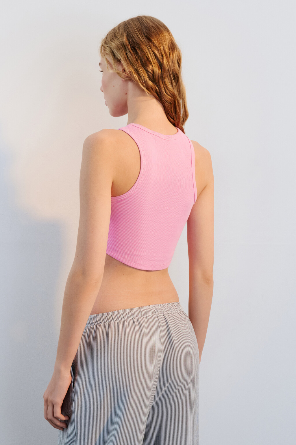 Майка-топ хлопковая в рубчик - цвет розовый - 3