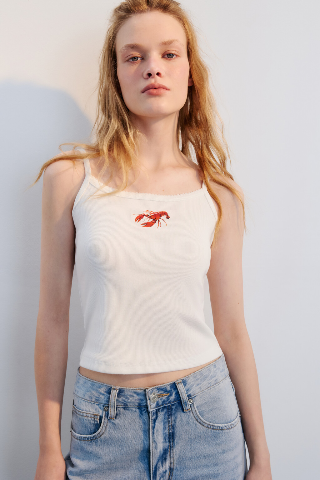 Майка на бретельках с принтом - цвет белый - 1