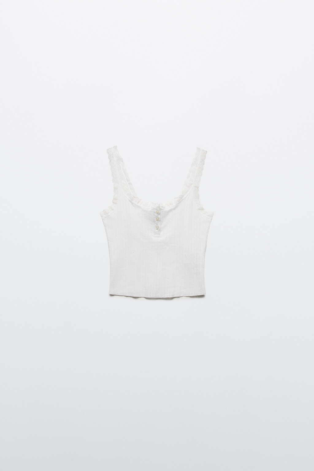 Майка с кружевом и вырезом на пуговицах - цвет белый - 7