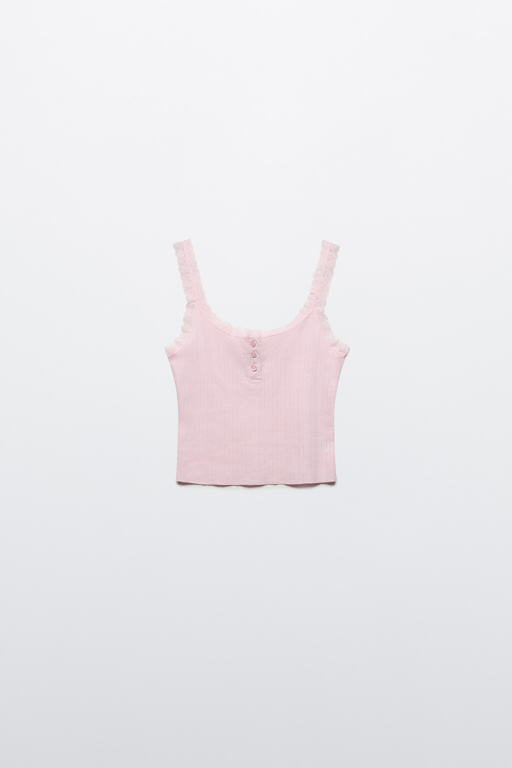 Майка с кружевом и вырезом на пуговицах - цвет розовый - 7