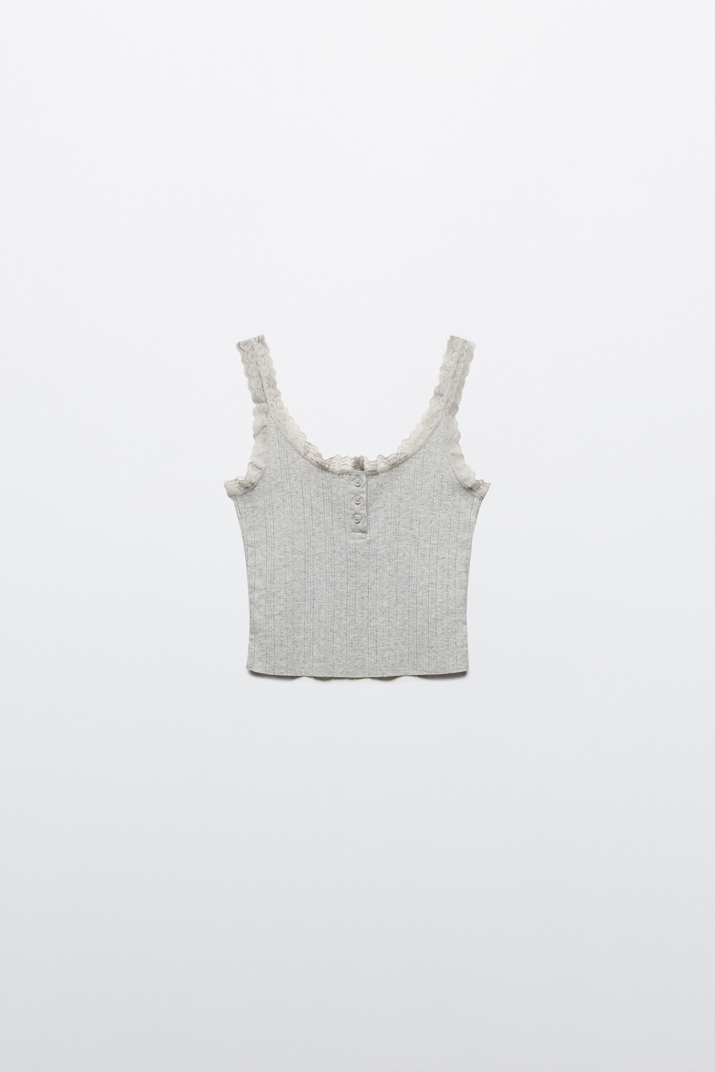 Майка с кружевом и вырезом на пуговицах - цвет серый - 7