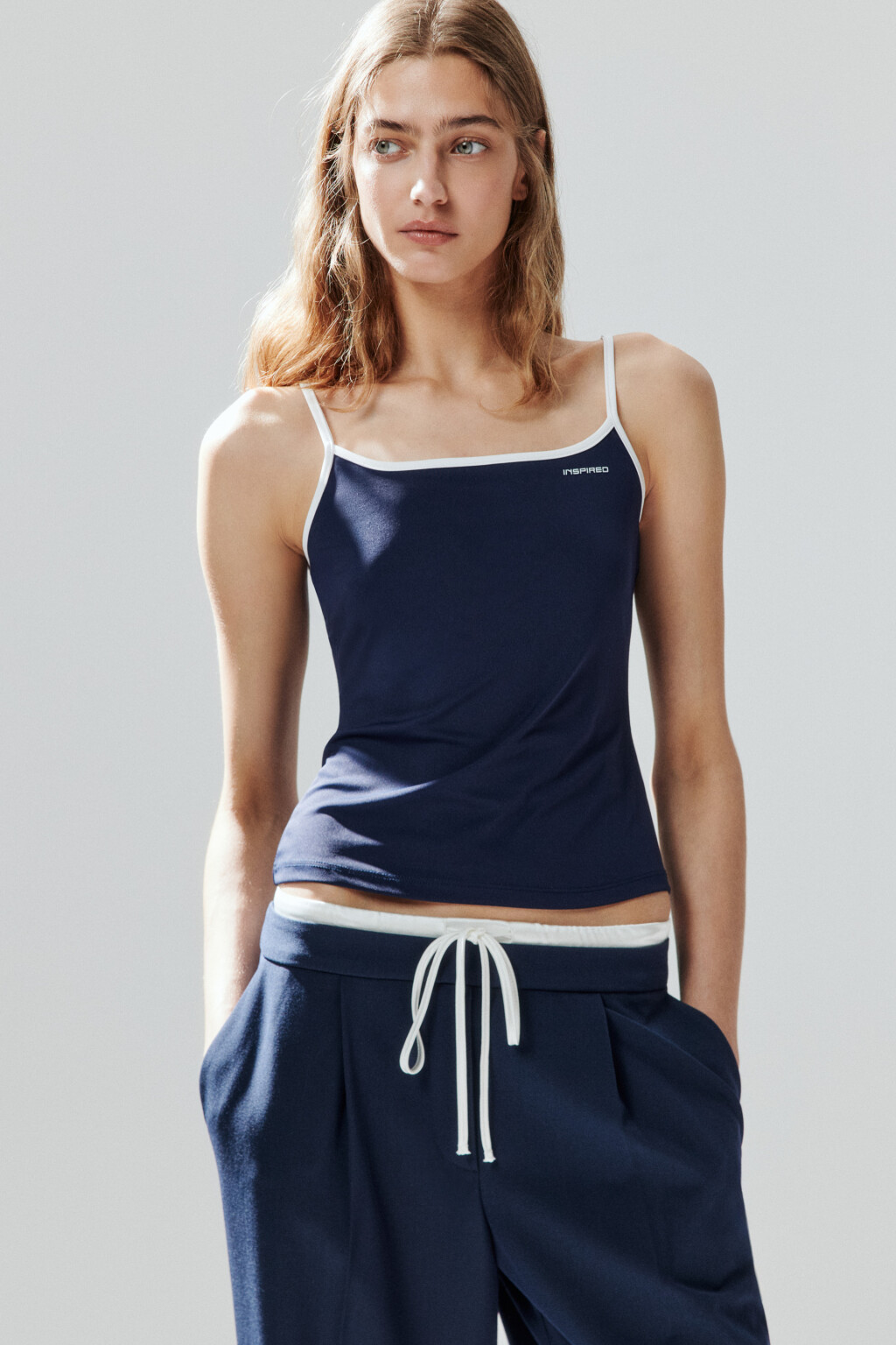 Майка на бретельках с надписью - цвет синий - 1