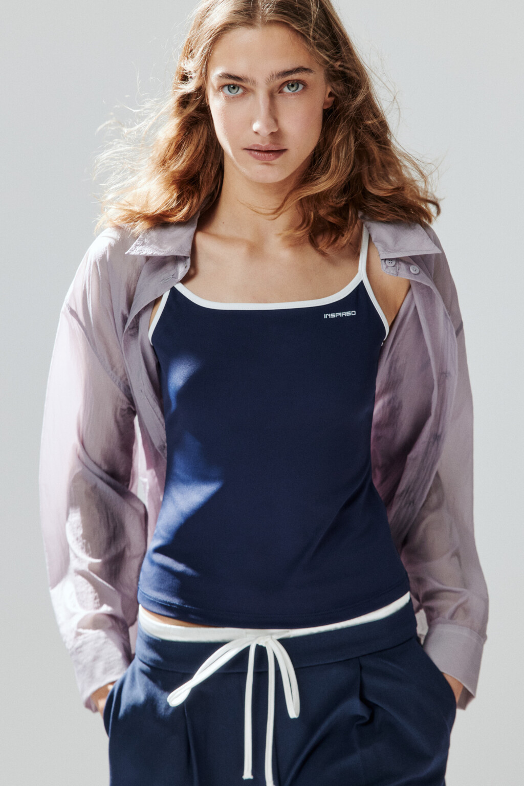 Майка на бретельках с надписью - цвет синий - 2