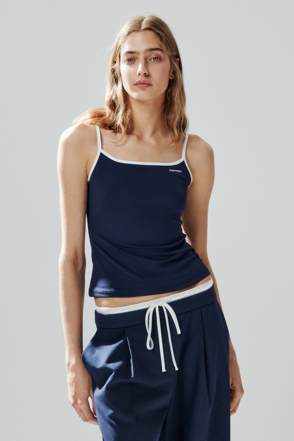 Майка на бретельках с надписью - цвет синий - 3