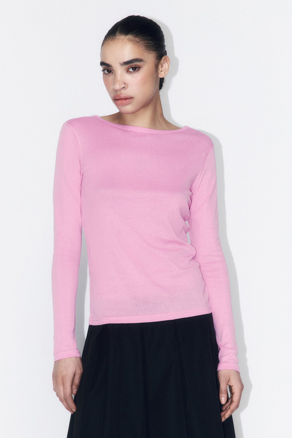 Лонгслив из тонкого хлопкового трикотажа - цвет розовый - 2