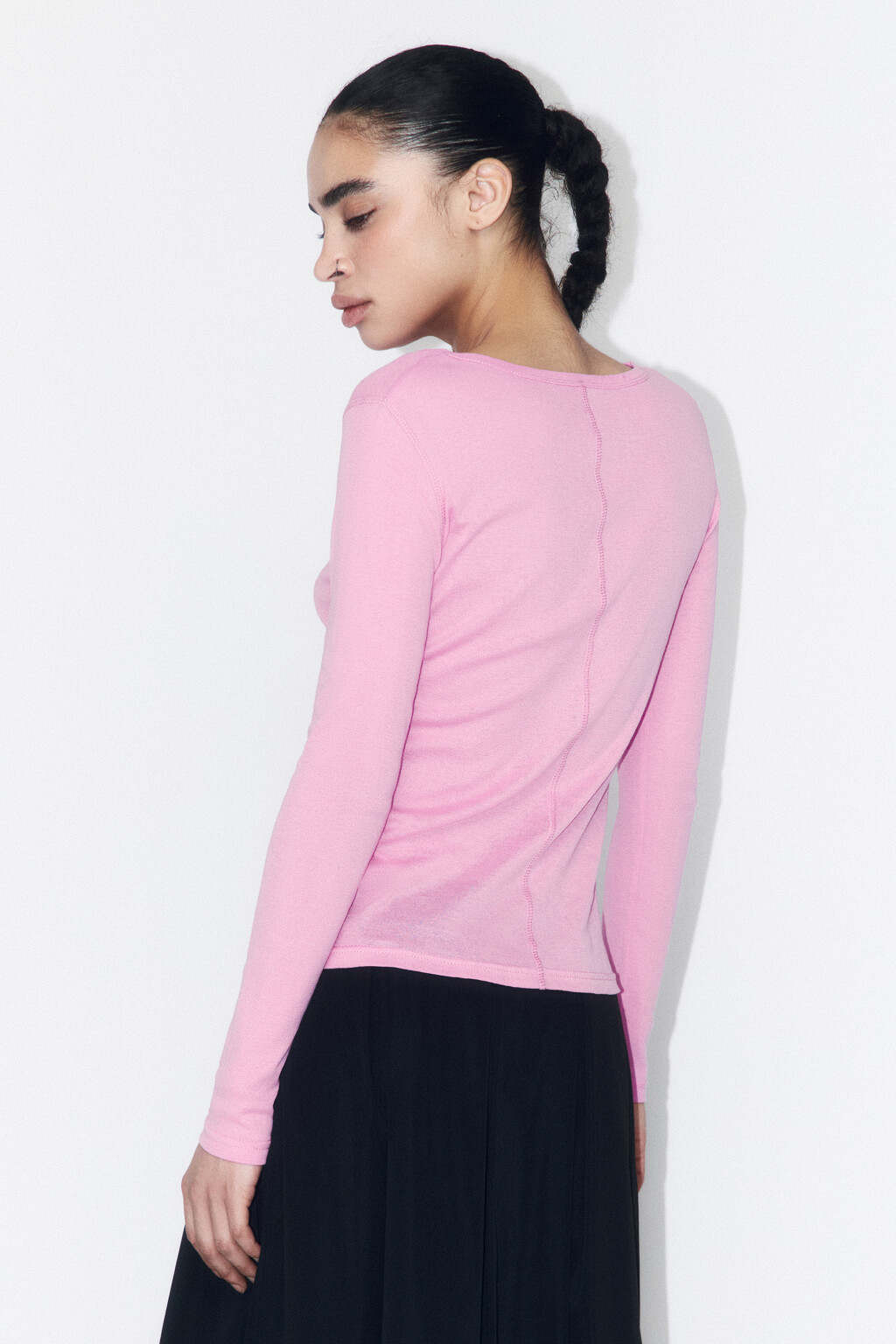 Лонгслив из тонкого хлопкового трикотажа - цвет розовый - 3